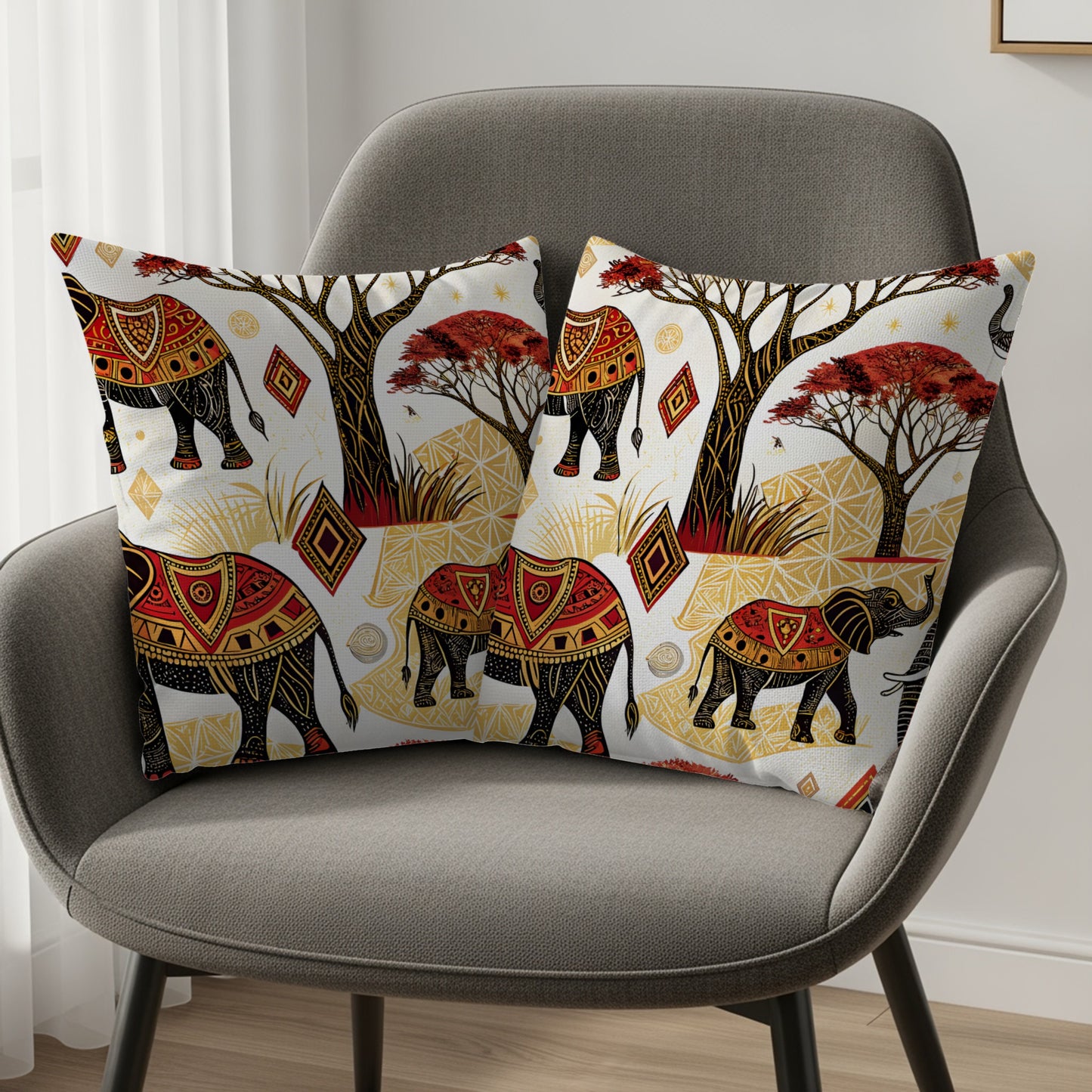 Vibrant Elephants and Trees Throw Pillow Covers