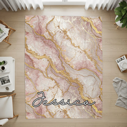 Elegant Pink and Gold Marble Texture with Jessica Rug