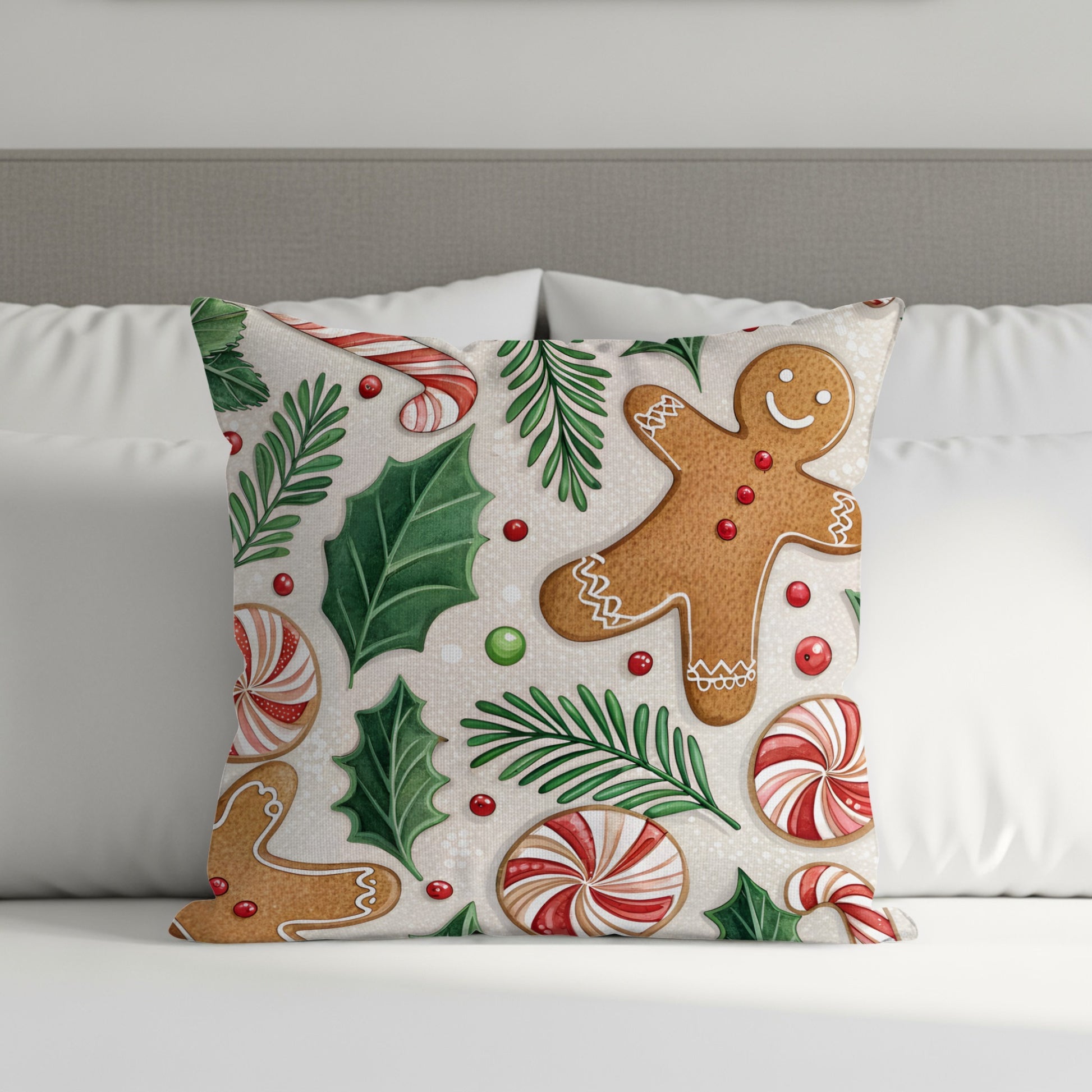 Festive Gingerbread Christmas Cushion for Holiday Decor