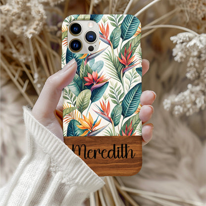 Customized Tropical Floral Design Phone Case with Name