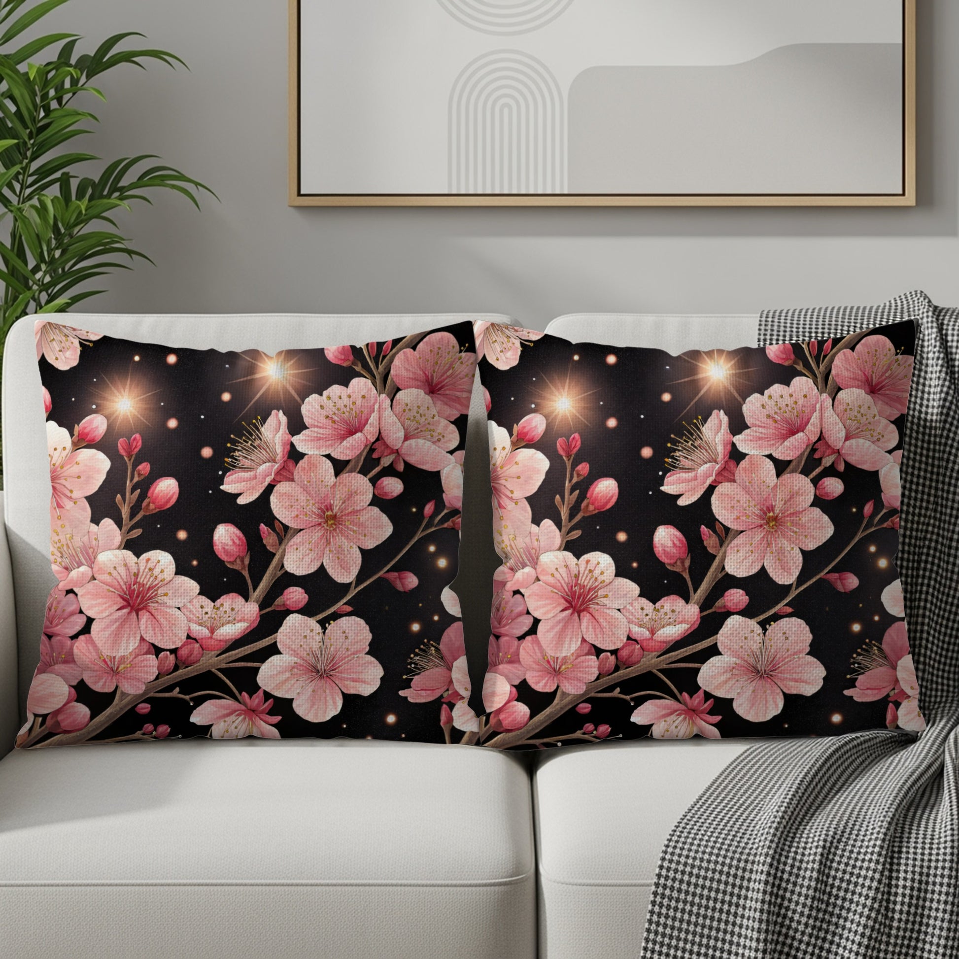 Pink Floral Blossoms Print Decorative Pillow Set