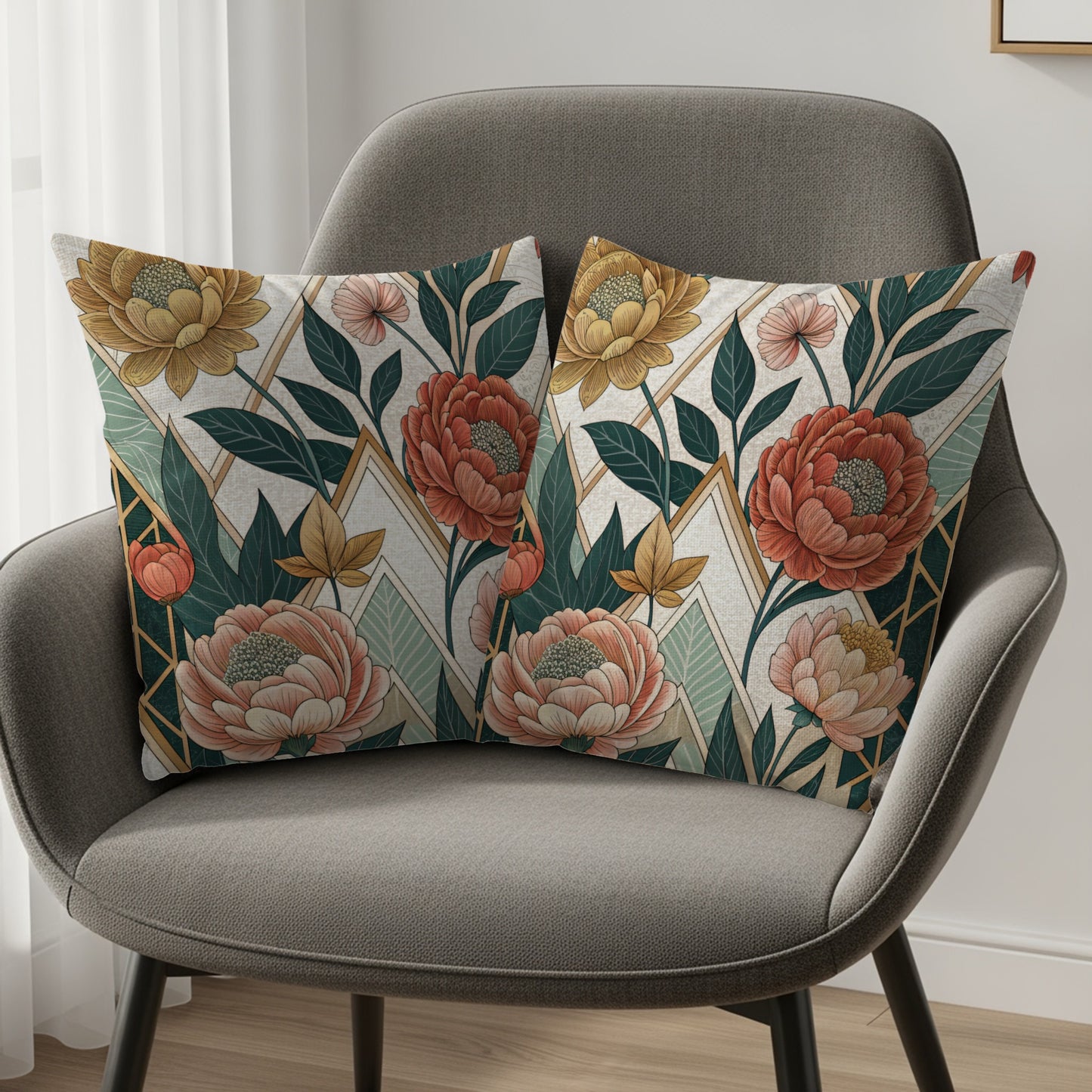Geometric Floral Art Nouveau Style Patterned Throw Pillows - Walk Greener