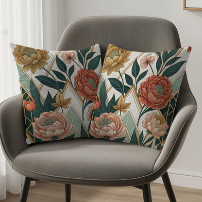Geometric Floral Art Nouveau Style Patterned Throw Pillows - Walk Greener