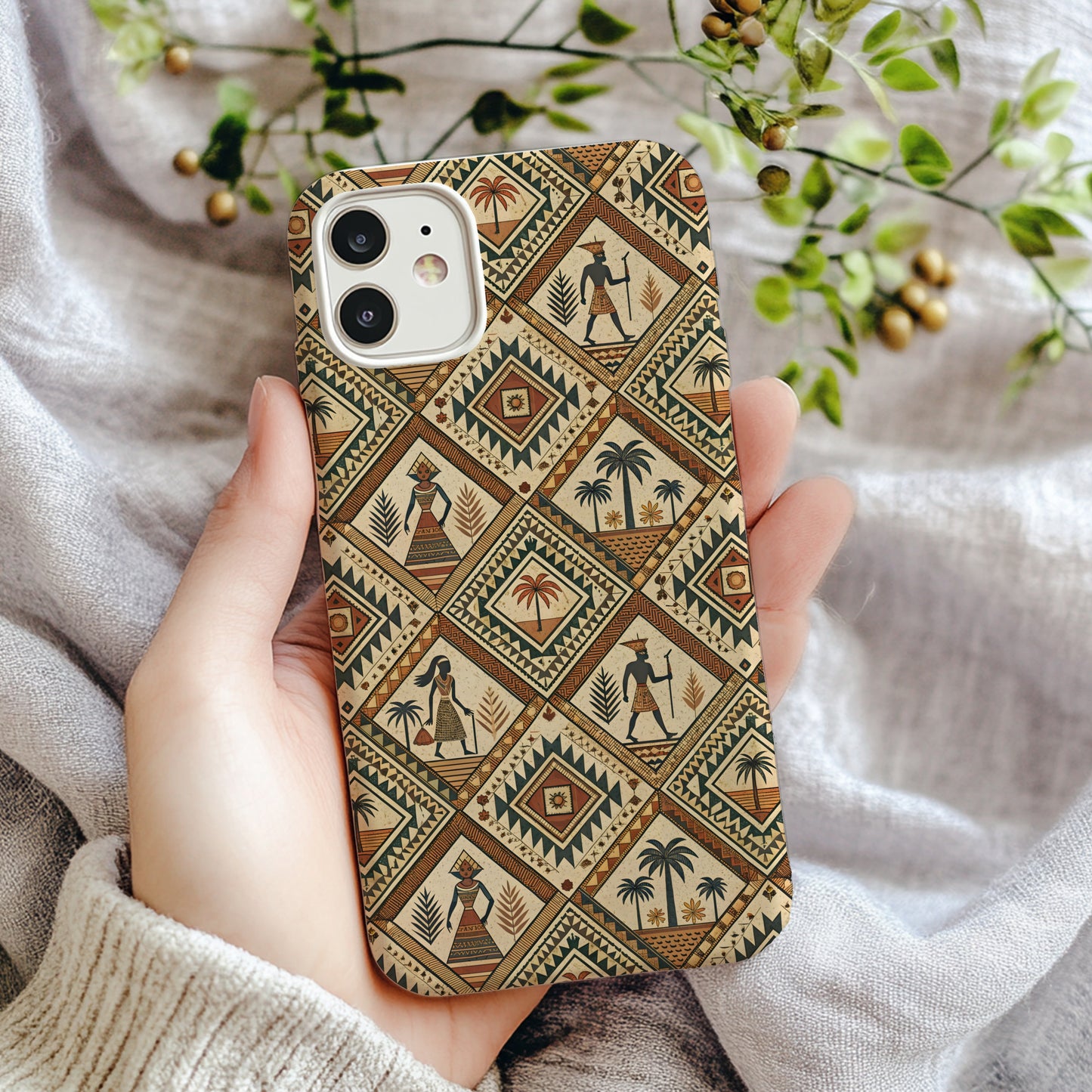 Artistic Egyptian Pattern Phone Case with Custom Name Option - Walk Greener
