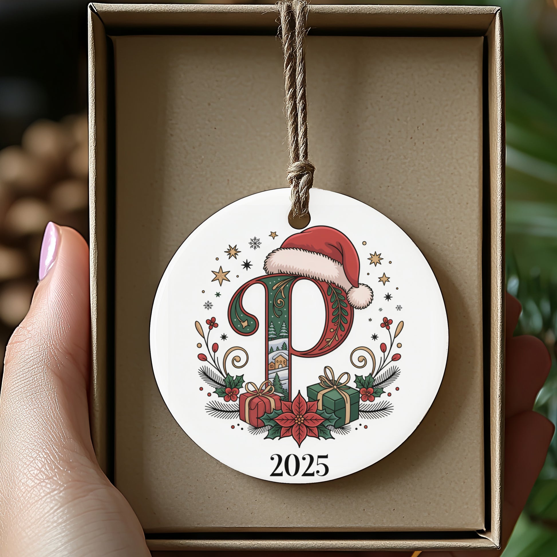 Personalized 2025 Letter P Christmas Ornament product