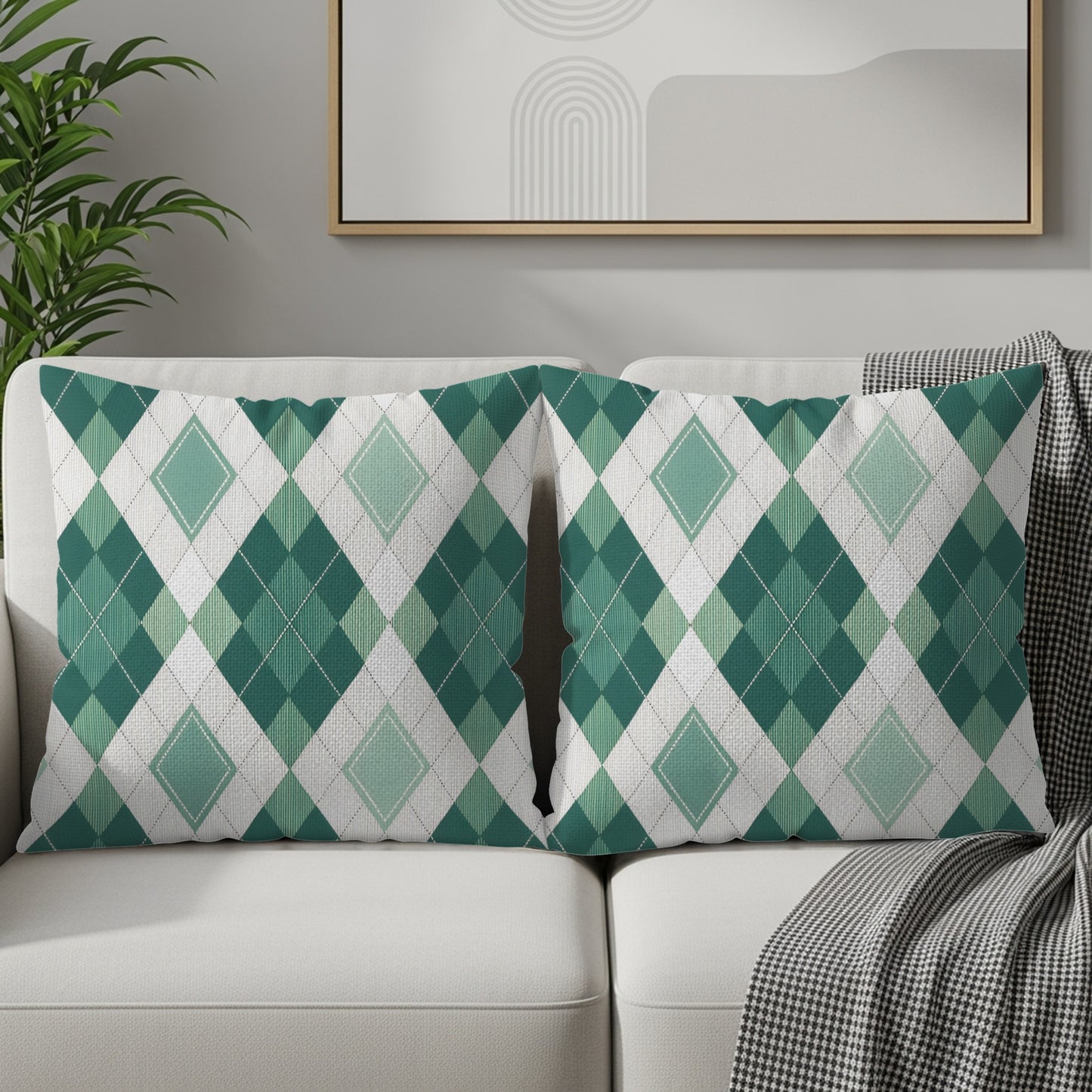 Green and White Argyle Pattern Throw Pillow product