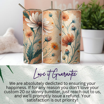 Floral Watercolor Beauty Orange White 20 oz Skinny Tumbler - Walk Greener