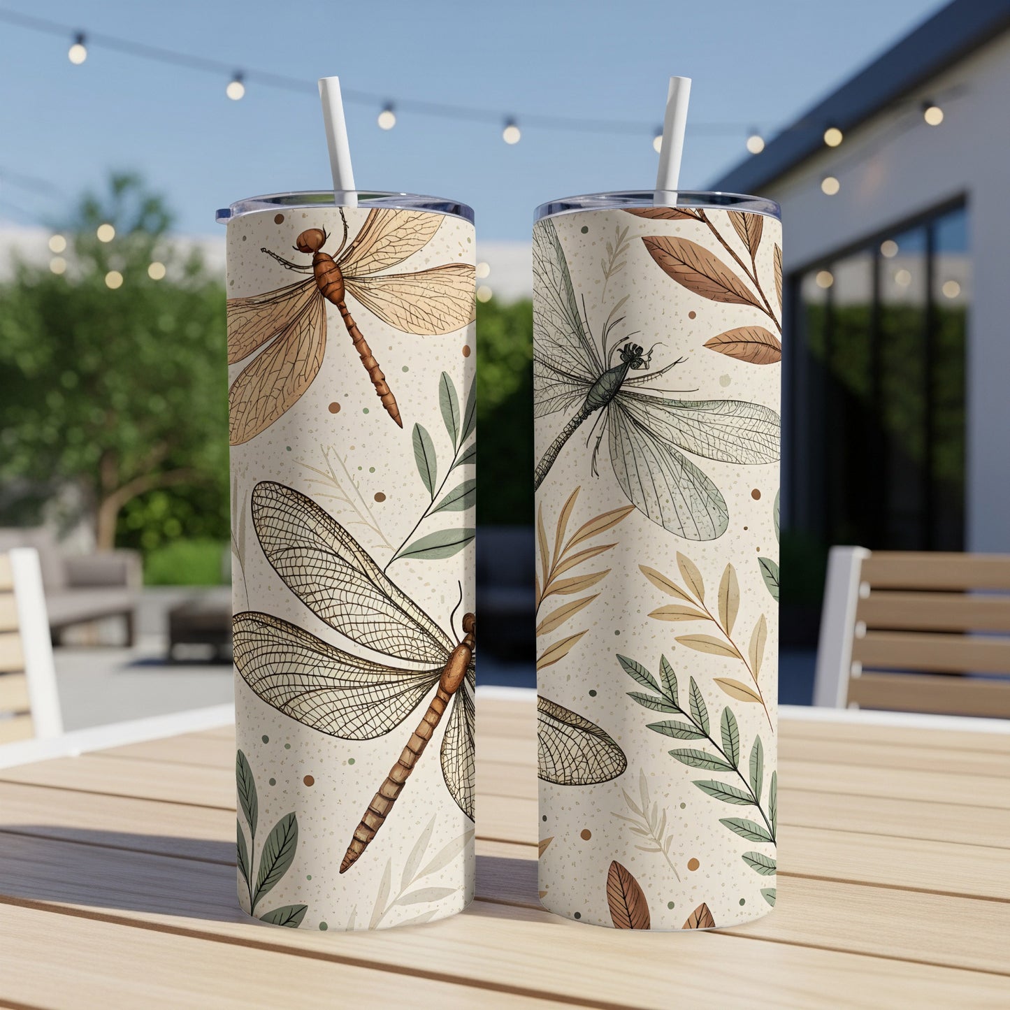 Beautiful Dragonfly Patterned Tumbler with Straw