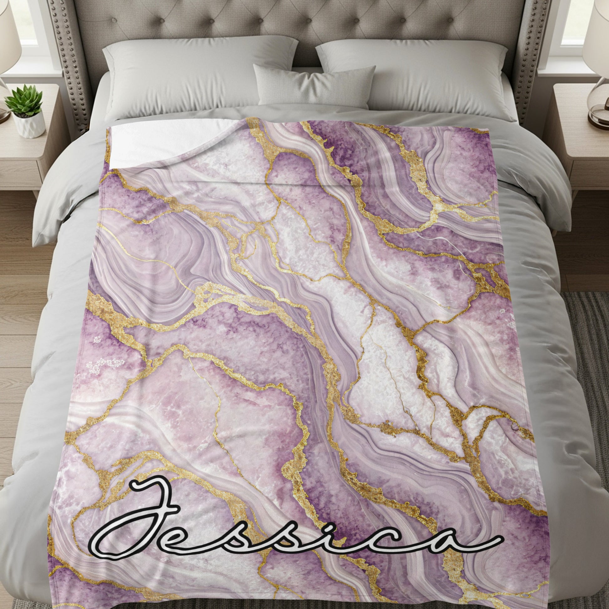 Custom Purple Marble Pattern Personalized Blanket