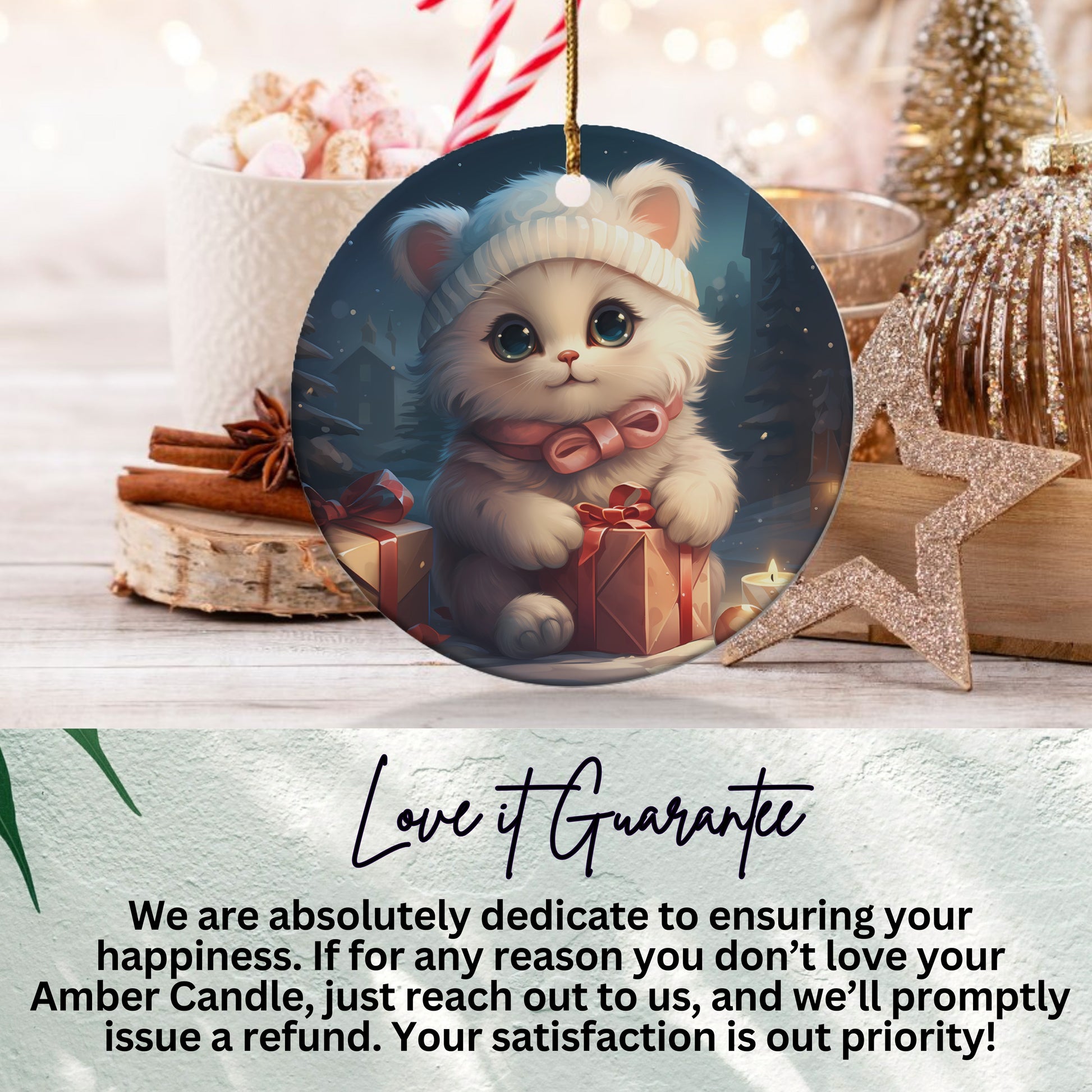 Adorable Holiday Cat with Hat Ornament product