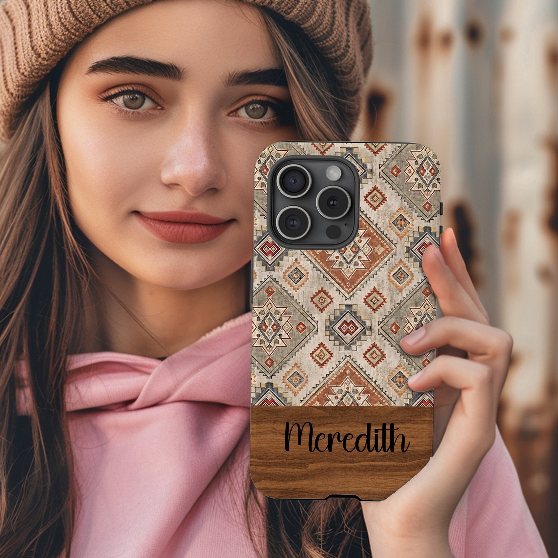 Aztec Geometric Shapes in Earth Tones Patterned Custom Phone Case - Walk Greener