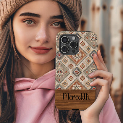 Aztec Geometric Shapes in Earth Tones Patterned Custom Phone Case - Walk Greener