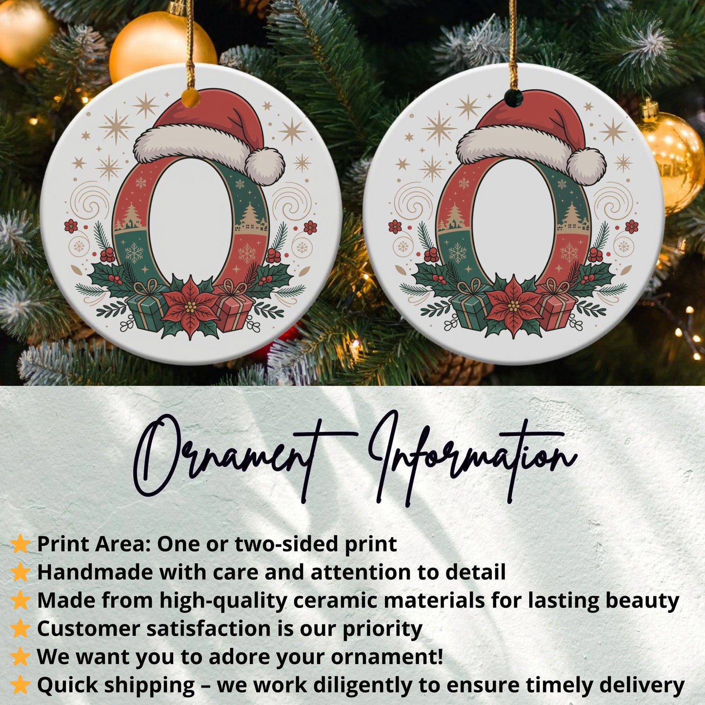 Customized Santa Hat Floral Christmas Ornament product