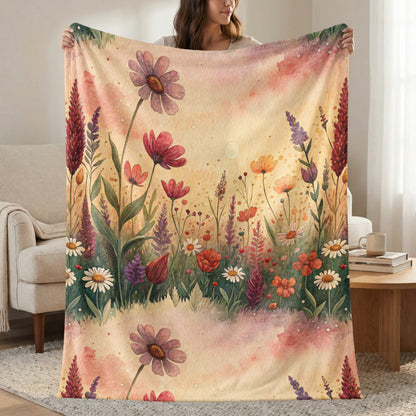 Watercolor Delightful Garden Floral Pattern Velveteen Plush Blankets - Walk Greener