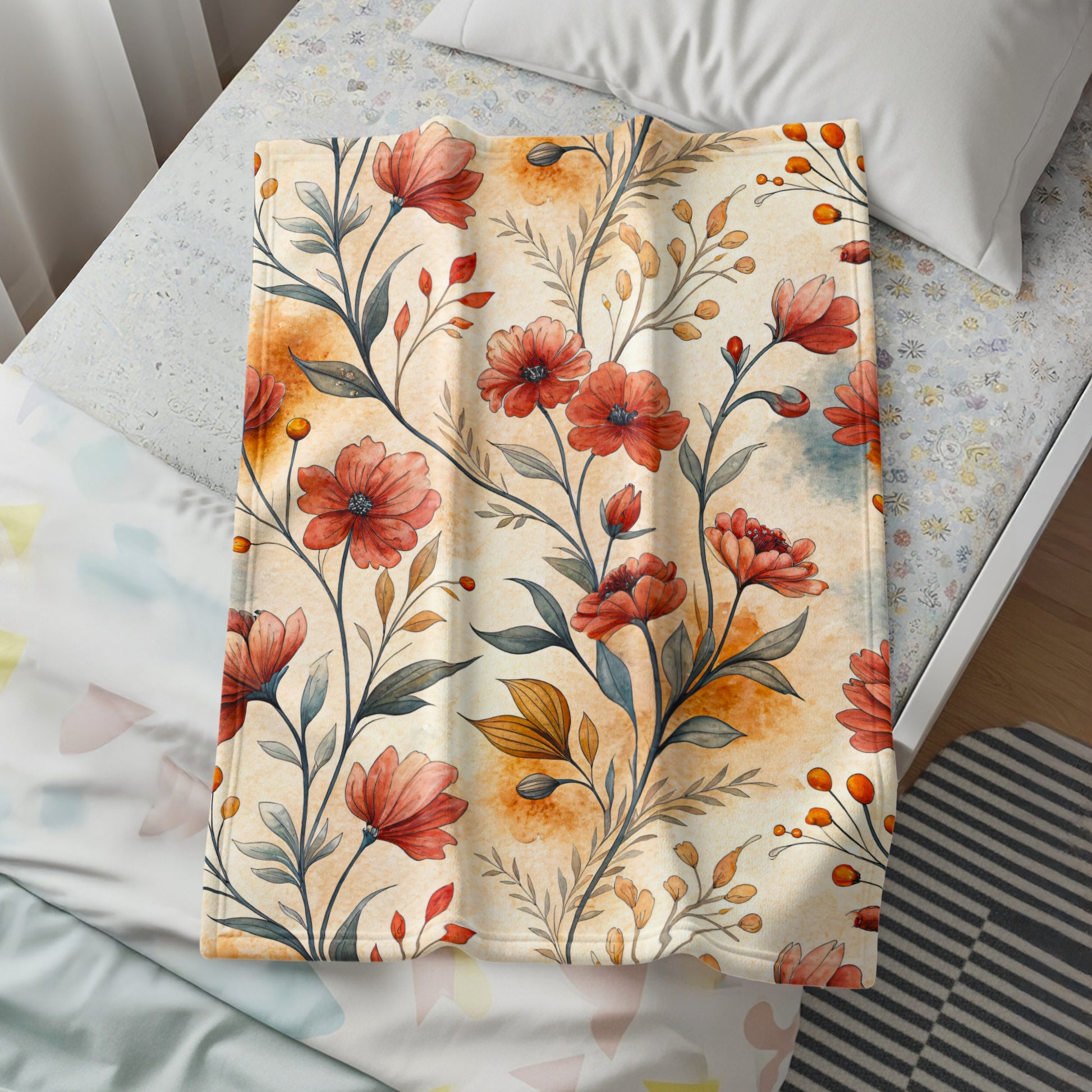 Red Floral Pattern Artistic Watercolor Painting Design - Walk Greener