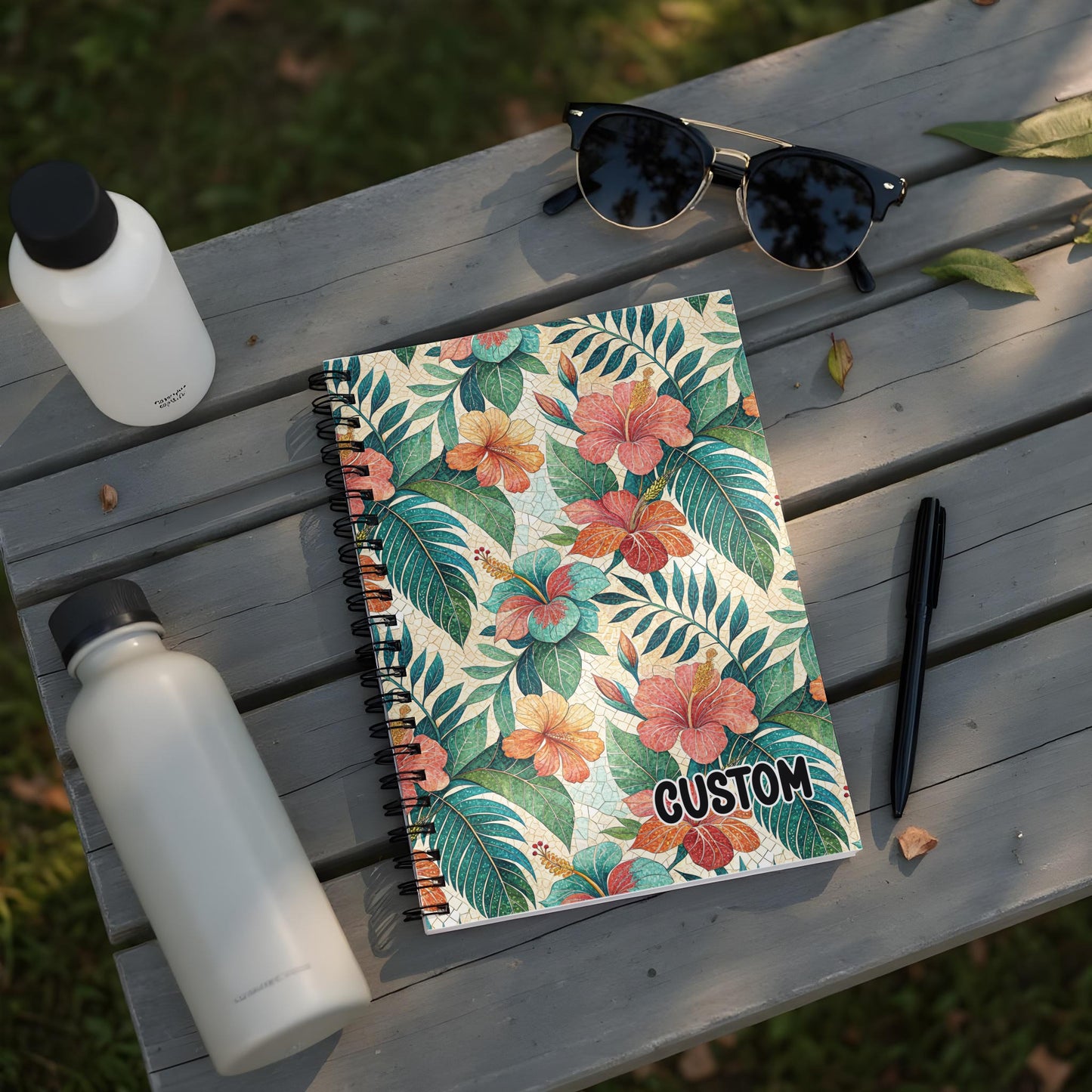 Custom Tropical Floral Design Spiral Bound Notebook