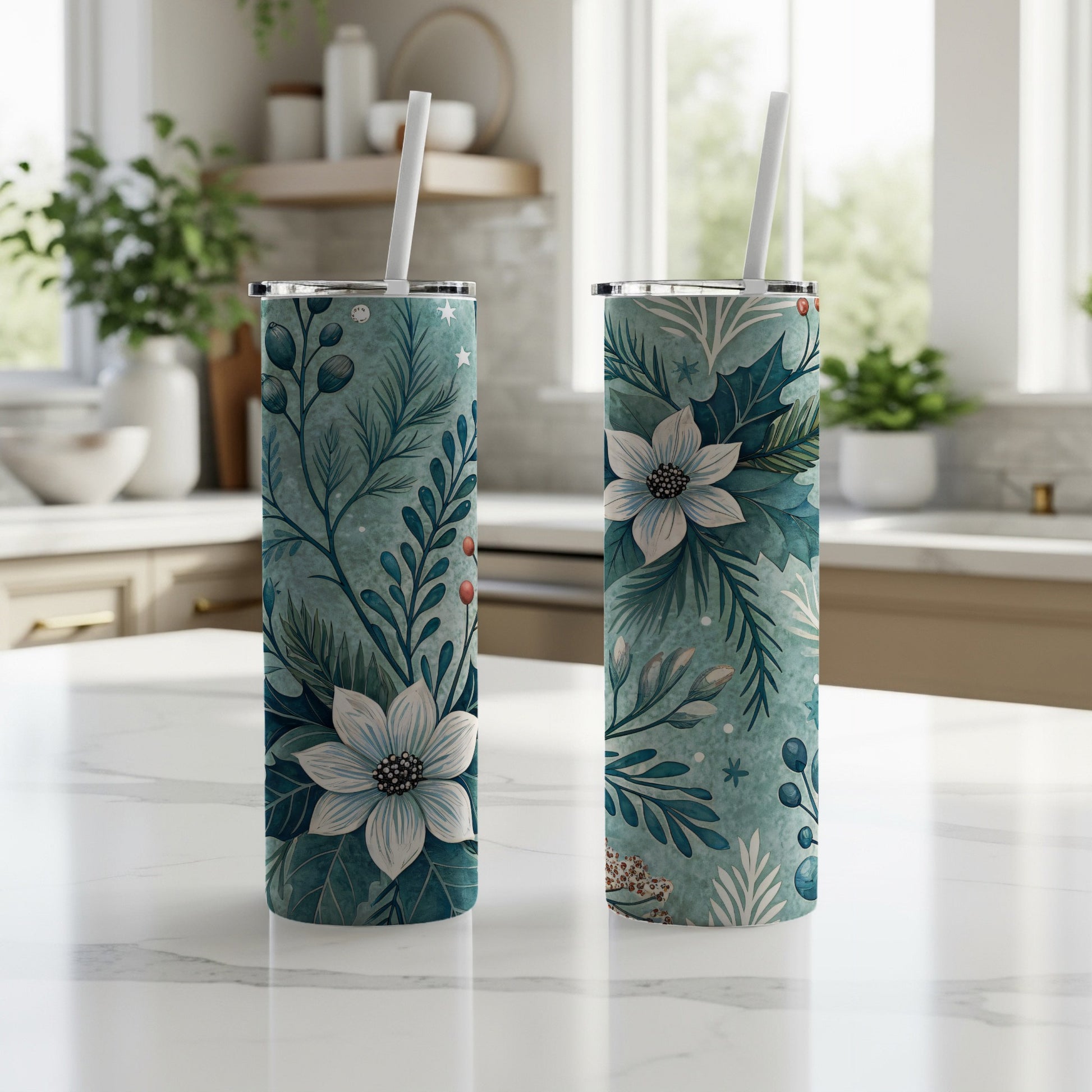 Festive Floral and Foliage Design Tumbler Cup