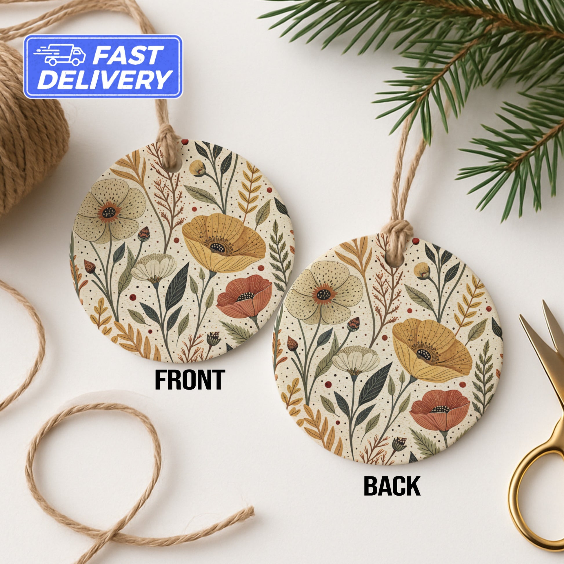 Floral Design Double Sided Hanging Ornament for Fast Delivery