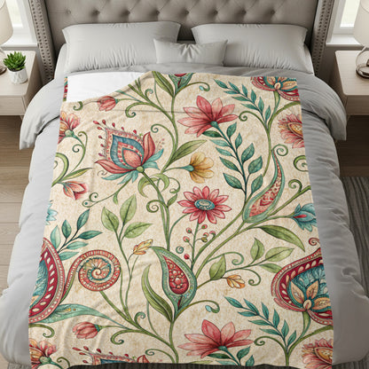 Ornate Floral Design Detailed Watercolor Velveteen Plush Blankets - Walk Greener