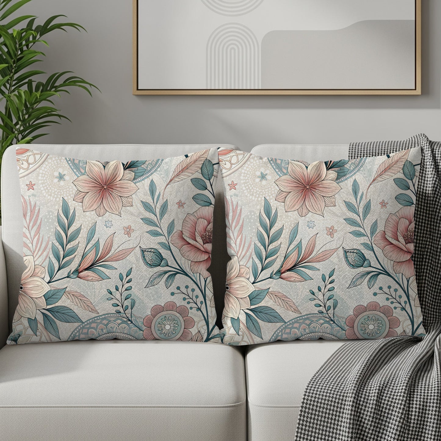 Elegant Floral Design Throw Pillow Covers Set of Two