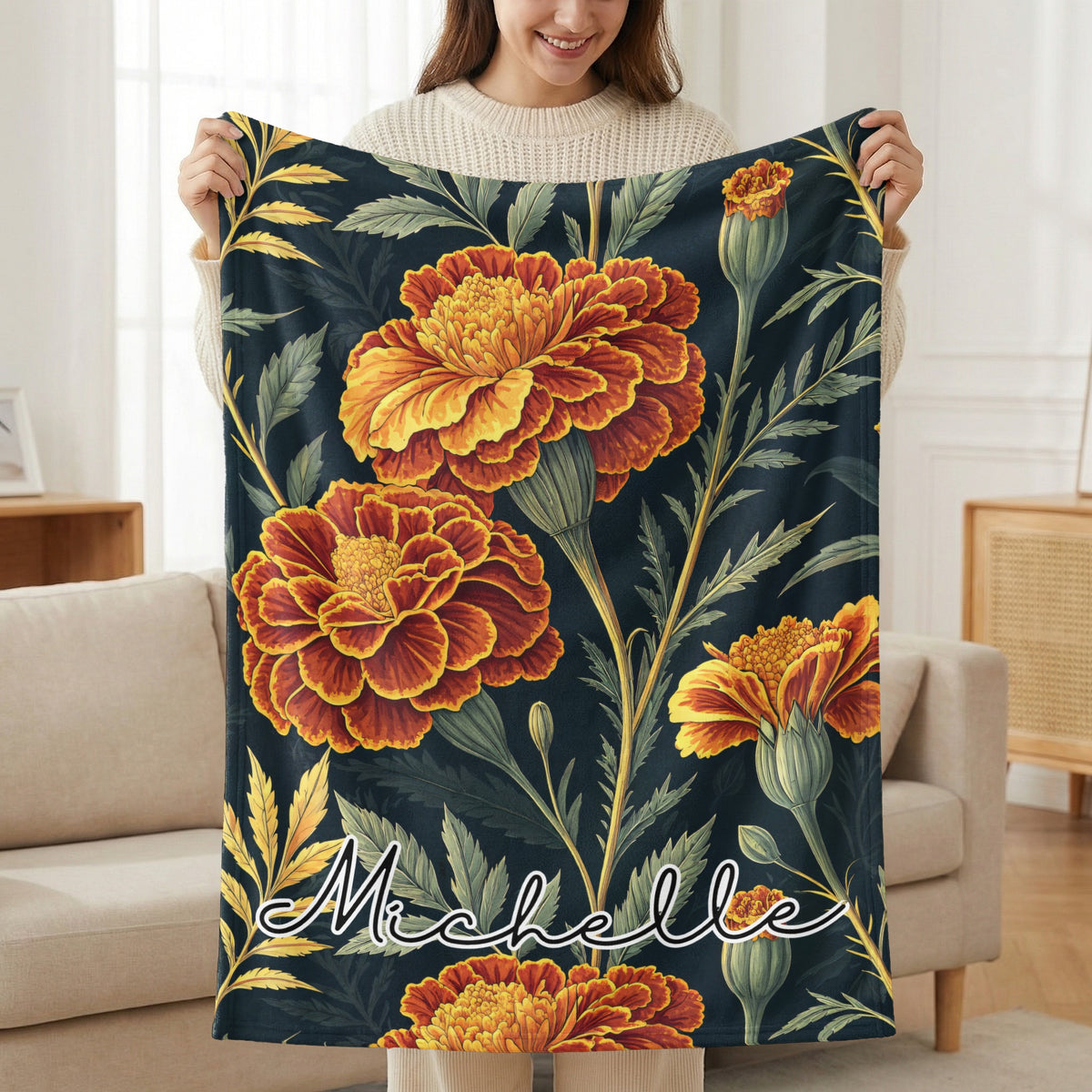 Custom Floral Pattern with Custom Name on it Custom Blanket - Walk Greener