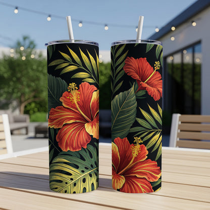 Tropical Hibiscus and Palm Leaf Tumbler Set