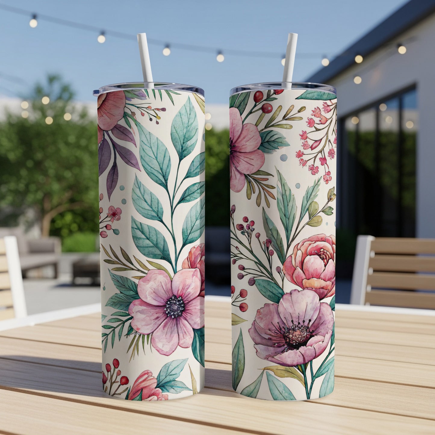 Beautiful Flowers with Leaves Pattern Perfect for 20 oz Skinny - Walk Greener