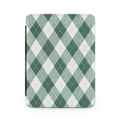 Green and White Argyle Pattern Tablet Cover