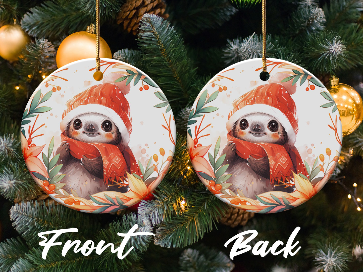 Cute Holiday Sloth with Hat and Scarf Ornament product