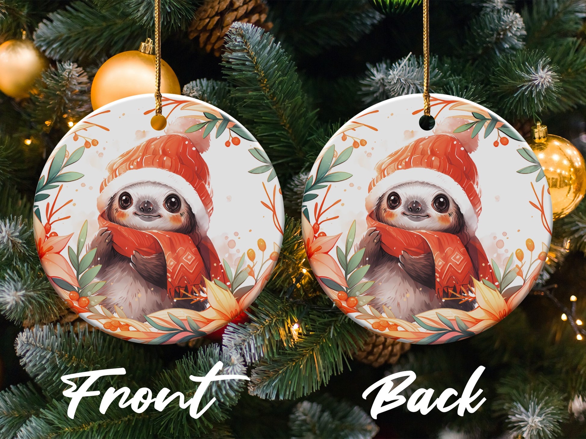 Cute Holiday Sloth with Hat and Scarf Ornament product