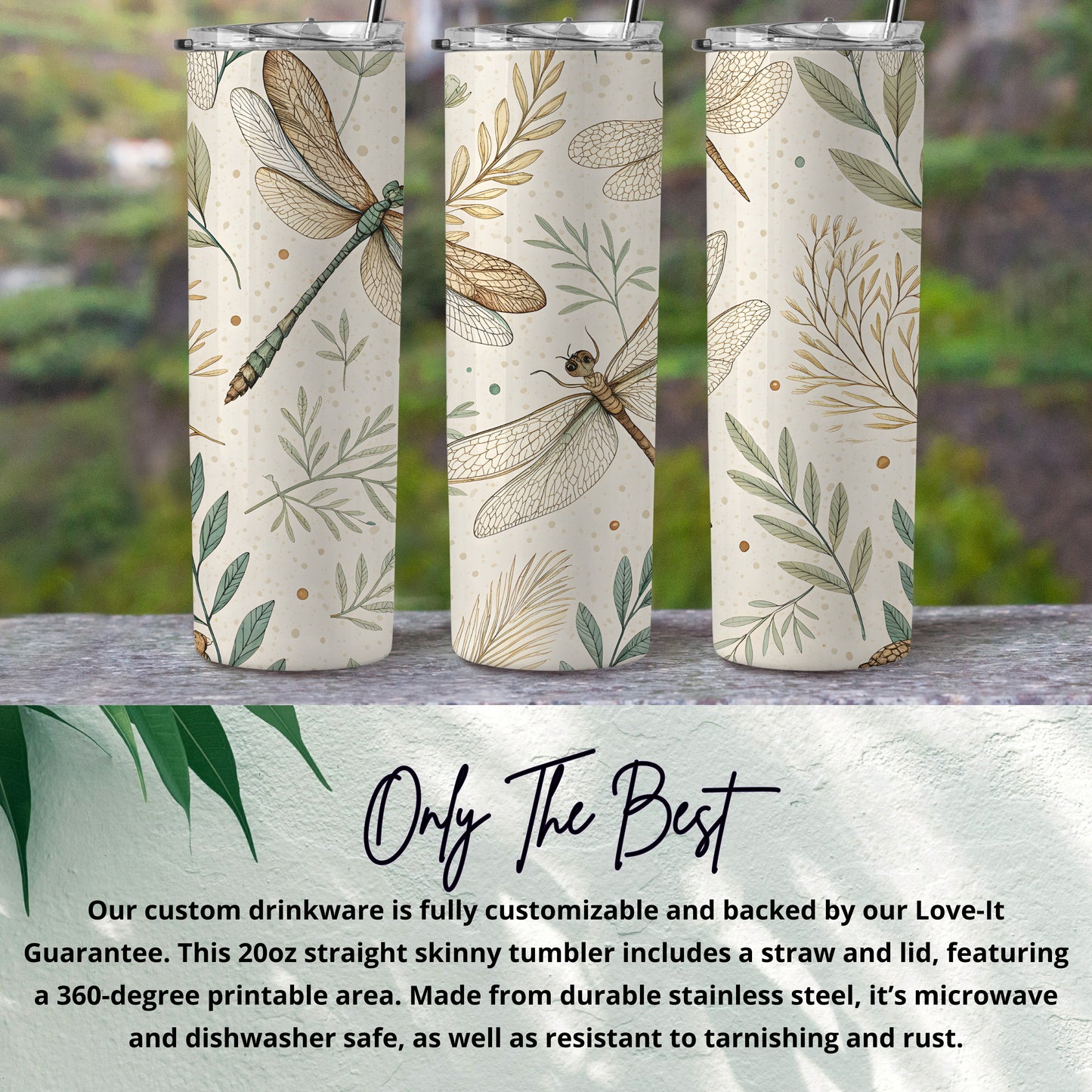 Dragonfly Meadow Watercolor Nature Design Seamless Tumbler - Walk Greener