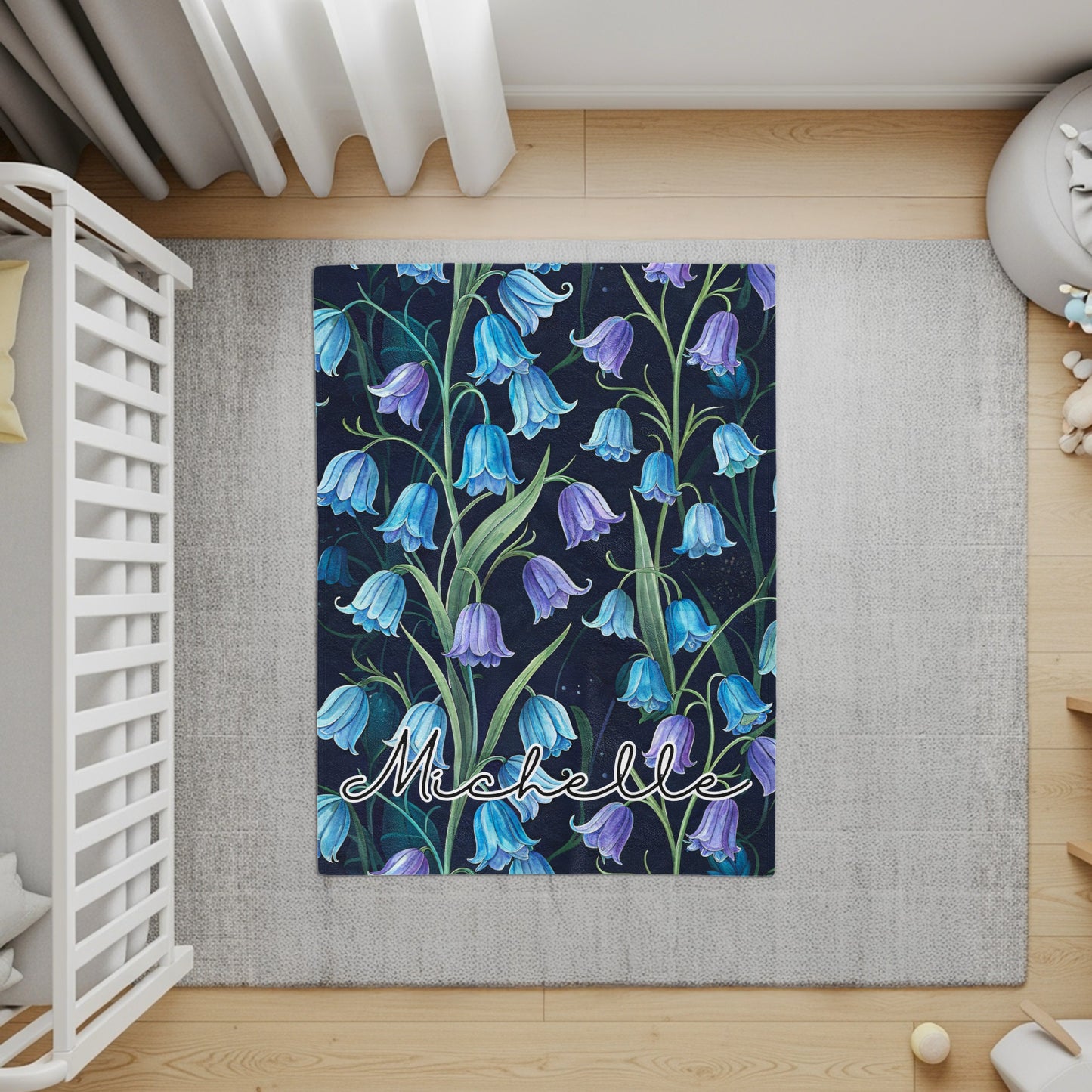 Personalized Blue and Purple Floral Pattern Rug