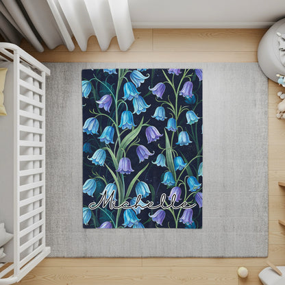 Personalized Blue and Purple Floral Pattern Rug