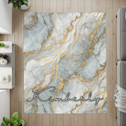 Gray Marble Veins of Gold Pattern Custom Name Blanket - Walk Greener