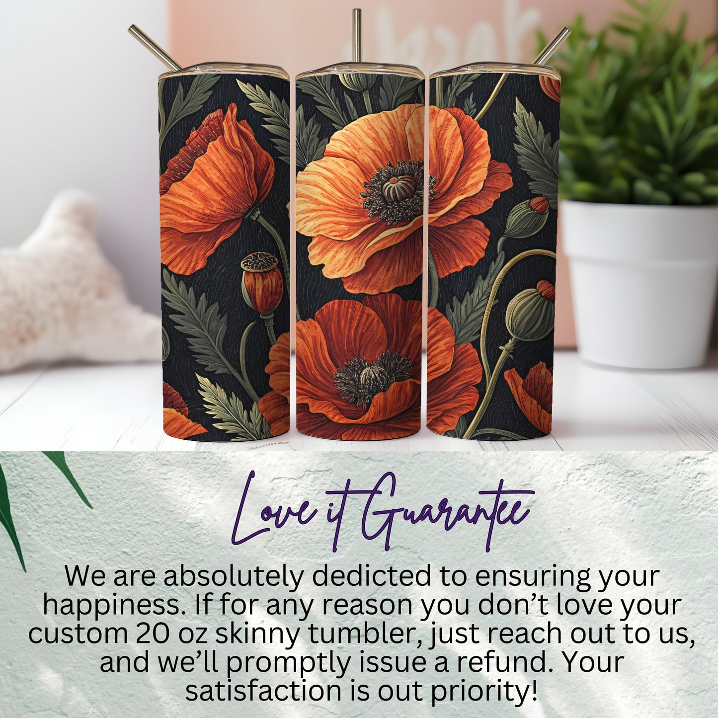 Custom 20 oz Skinny Tumbler with Floral Design