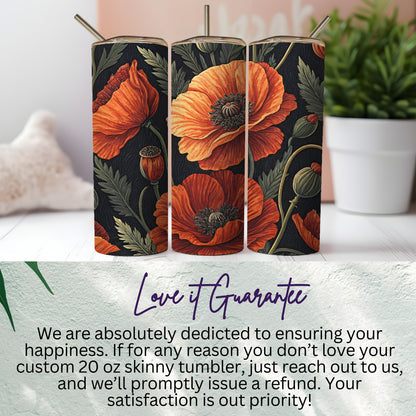 Custom 20 oz Skinny Tumbler with Floral Design