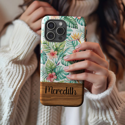 Custom Tropical Leaves Phone Case with Name Meredith Design