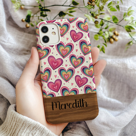 Heart Pattern with Custom Name Valentines Day Gift Custom Phone Case - Walk Greener