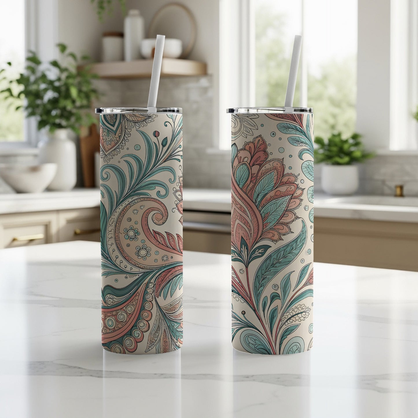 Stylish Floral Pattern Vacuum Insulated Tumbler Cup