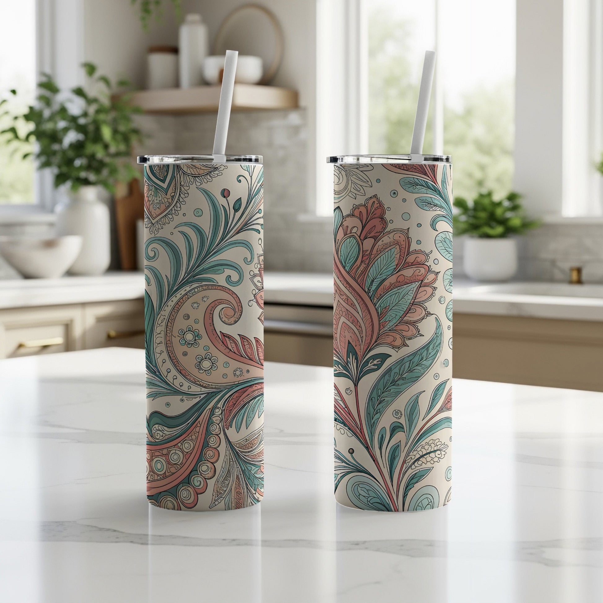 Stylish Floral Pattern Vacuum Insulated Tumbler Cup