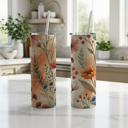 Floral Watercolor Design with Pastel Colors 20 oz Skinny - Walk Greener