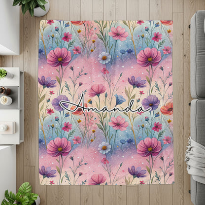 Personalized Floral Design Floor Mat with Name Amanda