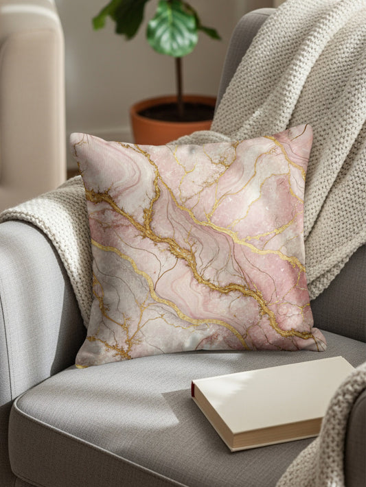 Elegant Pink and Gold Marble Effect Throw Pillow