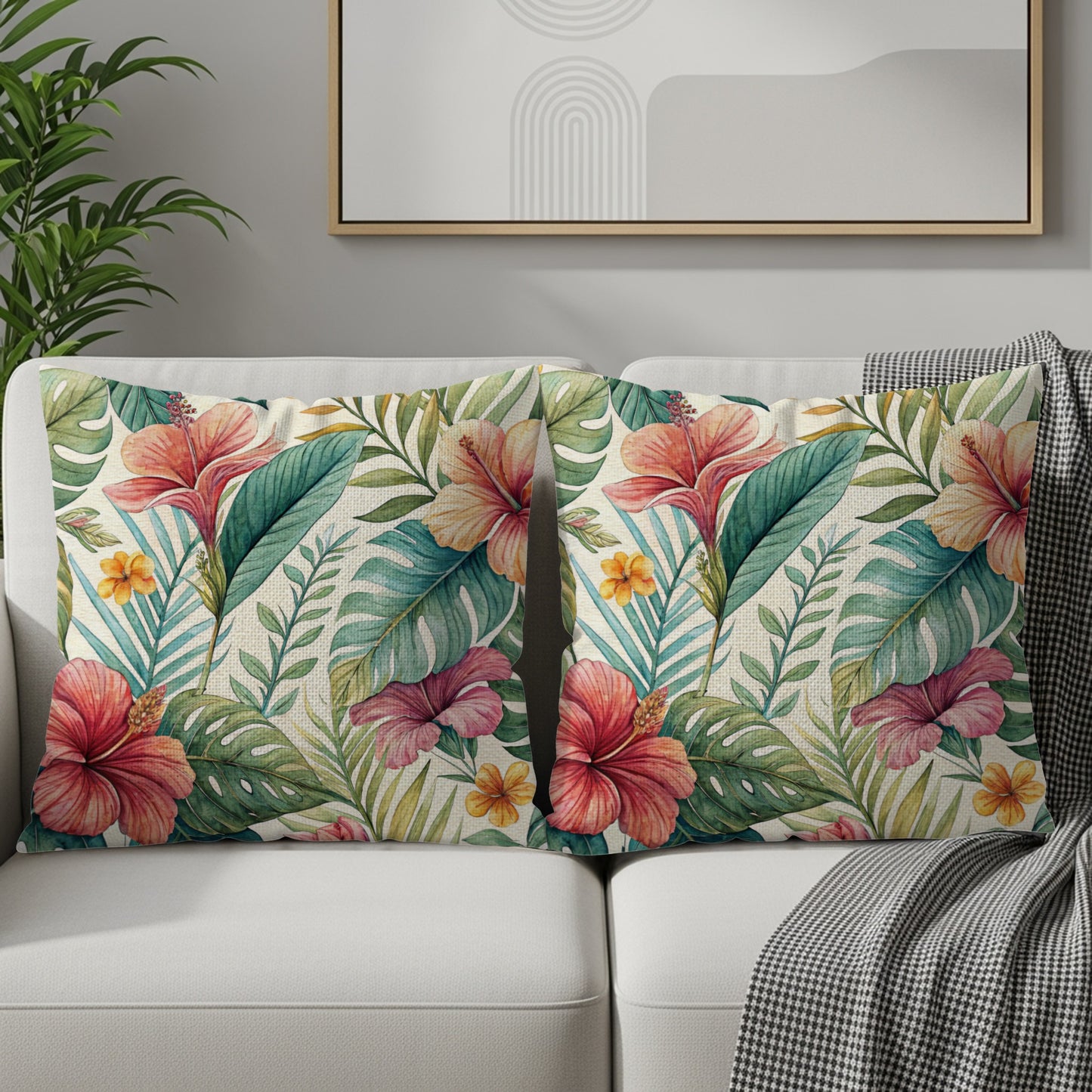 Tropical Watercolor Hibiscus Floral Pattern Pillows & Pillow Cases - Walk Greener