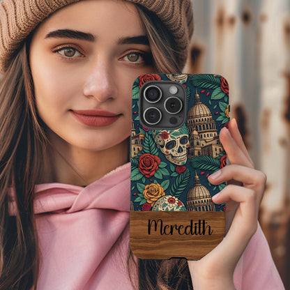 Customizable Skull and Floral iPhone Case with Meredith
