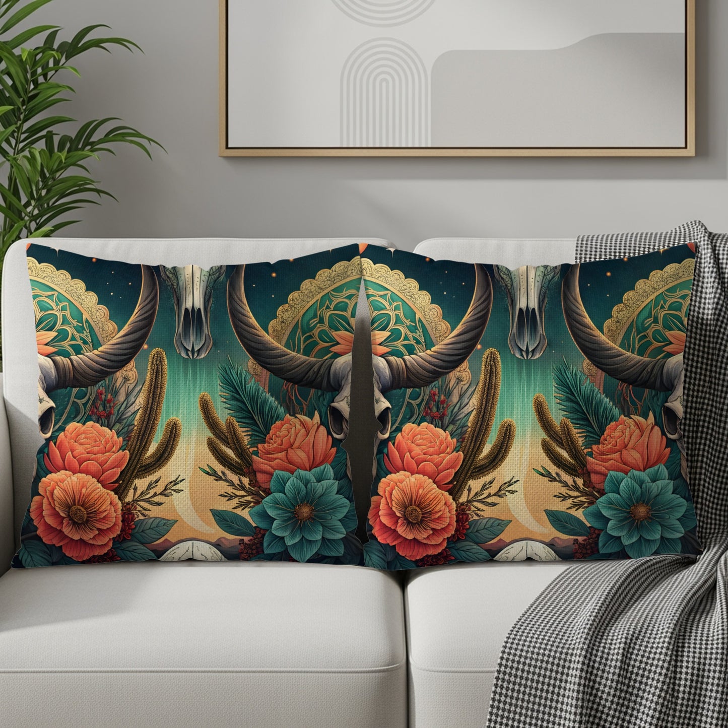 Vibrant Skull and Flower Design Cushions for Living Room