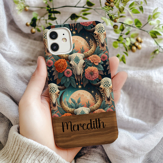 Floral Western Skull Art Personalized Phone Case