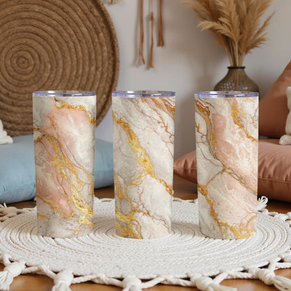 Elegant Marble Patterned Tumbler with Gold Accents