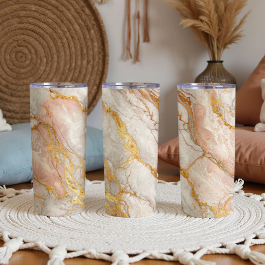 Elegant Marble Patterned Tumbler with Gold Accents
