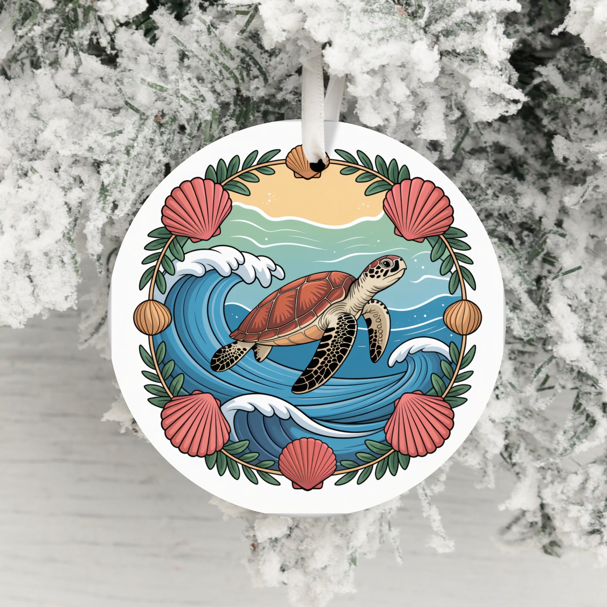 Sea Turtle with Ocean Waves Design Hanging Ornament product type
